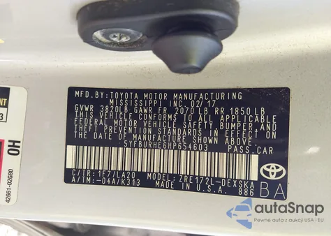 2017 Toyota Corolla Xse z USA, uszkodzony, nr VIN 5YFBURHE6HP654603